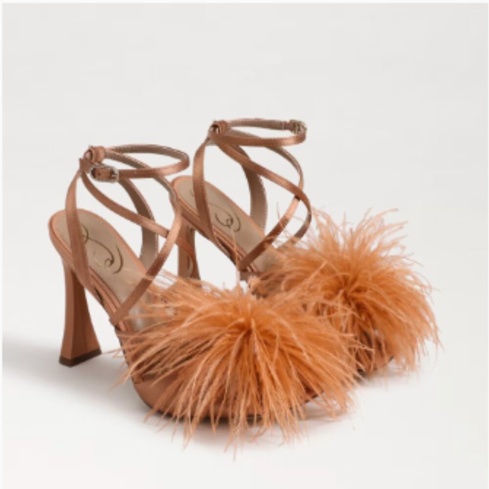 Sam Edelman Feathered Strappy Heels in Tan